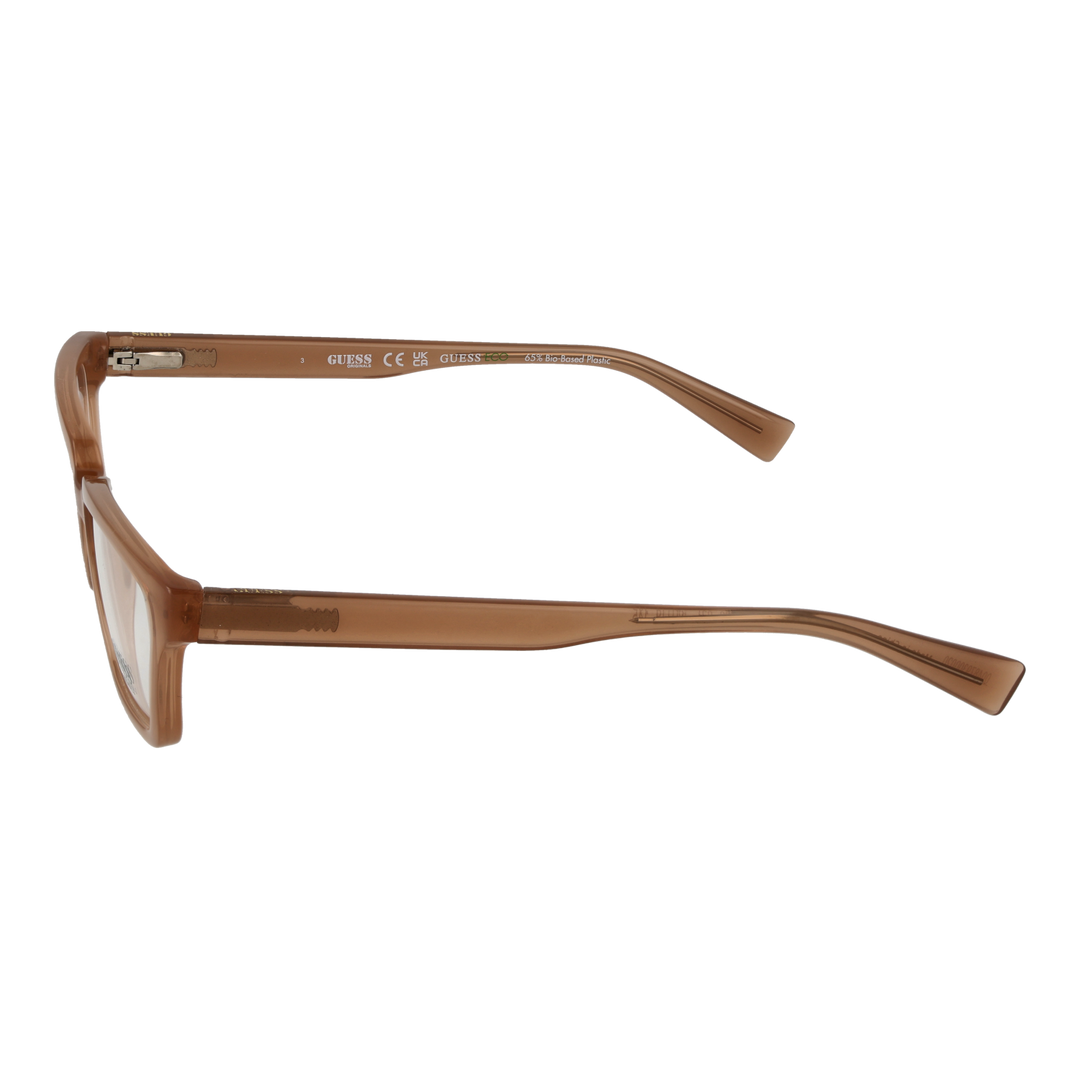 Unisex transparent brown plastic rectangular eyeglasses with low-profile temples, modern full-rim frame