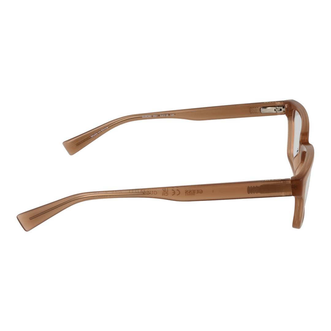 Unisex transparent brown plastic rectangular eyeglasses with low-profile temples, modern full-rim frame