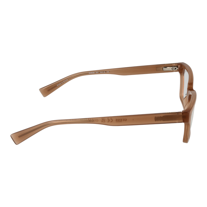 Unisex transparent brown plastic rectangular eyeglasses with low-profile temples, modern full-rim frame