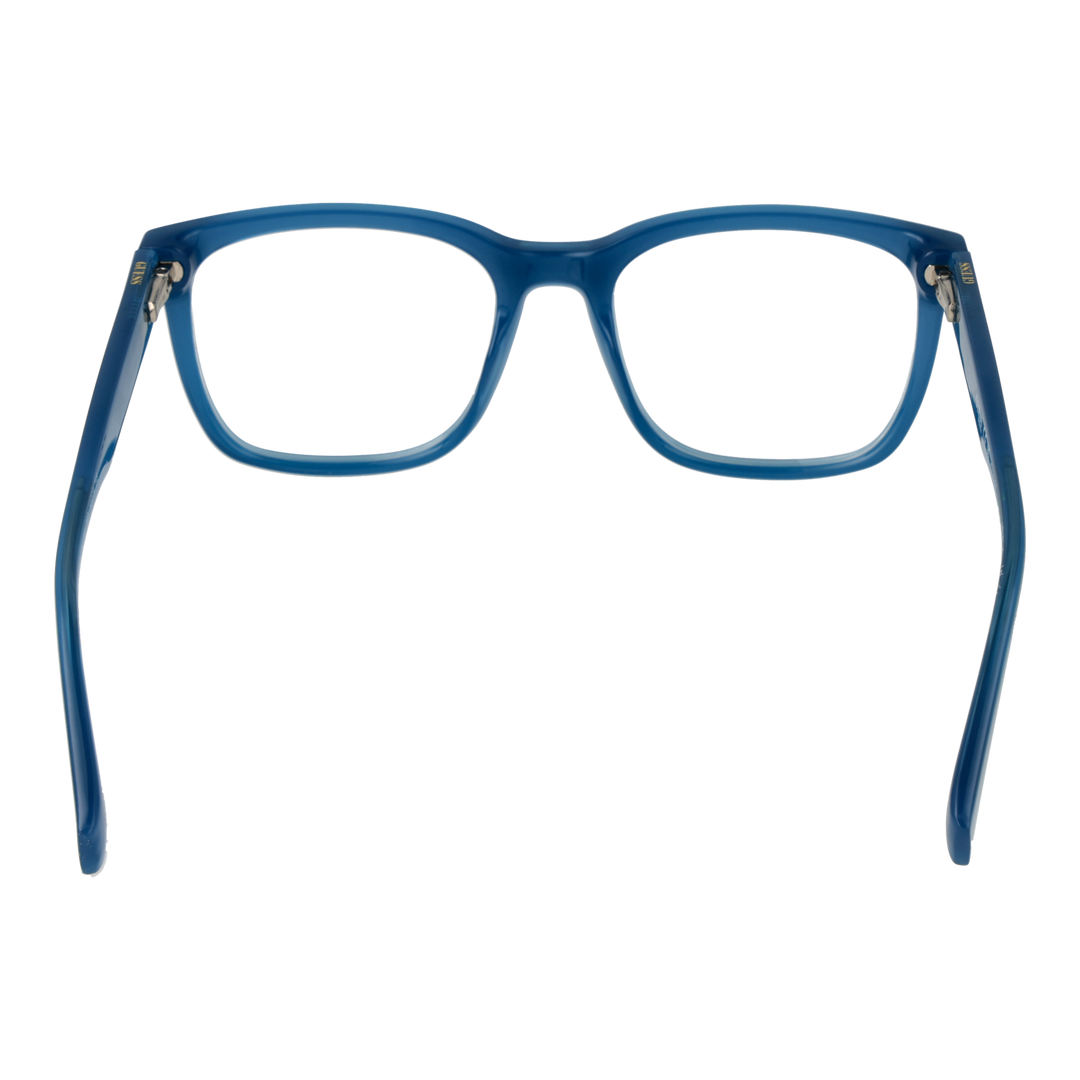 Transparent blue full-rim rectangular eyeglasses on white background, Unisex plastic frame, clear lenses