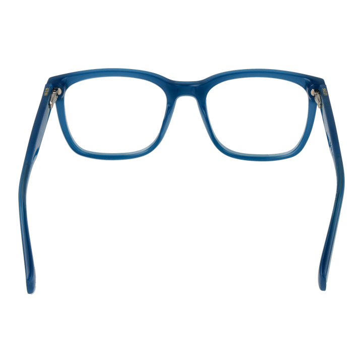 Transparent blue full-rim rectangular eyeglasses on white background, Unisex plastic frame, clear lenses