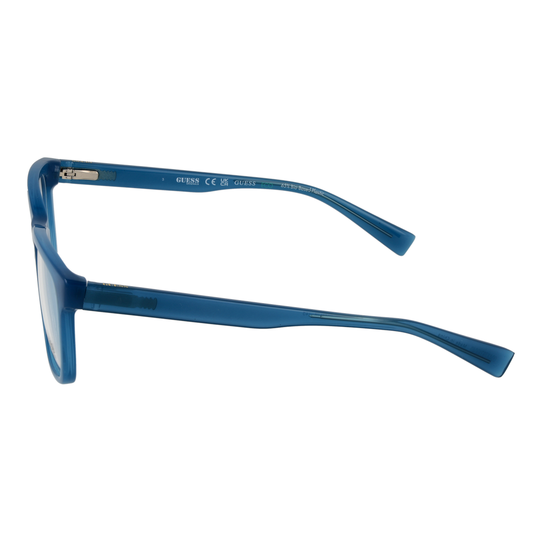 Transparent blue full-rim rectangular eyeglasses on white background, Unisex plastic frame, clear lenses