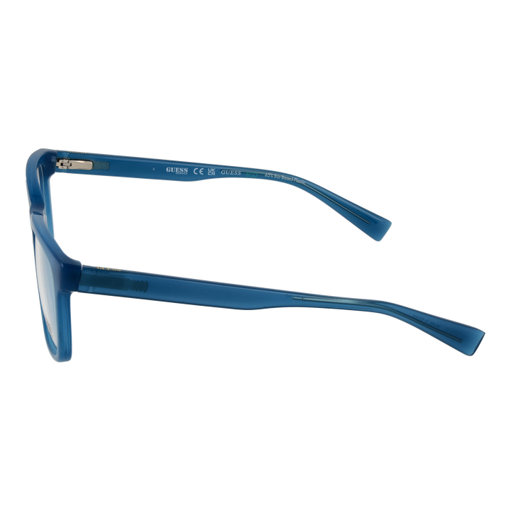 Transparent blue full-rim rectangular eyeglasses on white background, Unisex plastic frame, clear lenses