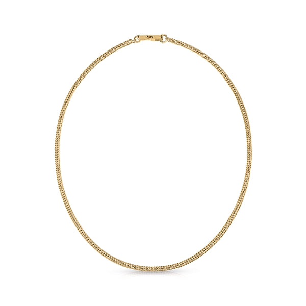 Unisex gold-tone metal chain necklace with polished links and a secure clasp on neutral background