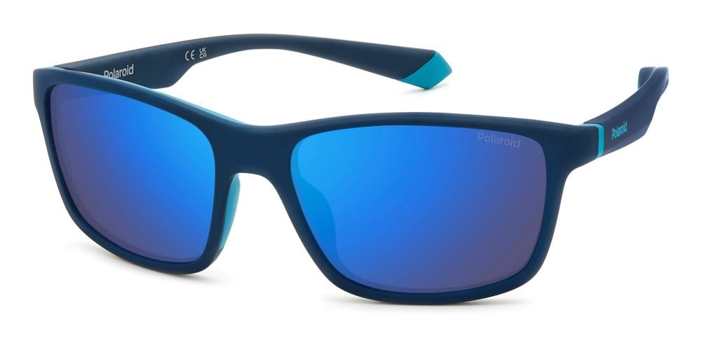 Blue two-tone rectangular sport sunglasses for Man with polarized lenses and plastic frame