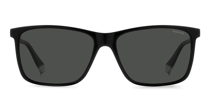 Black Unisex rectangular sunglasses, polarized lenses, lightweight acetate frame, classic modern silhouette
