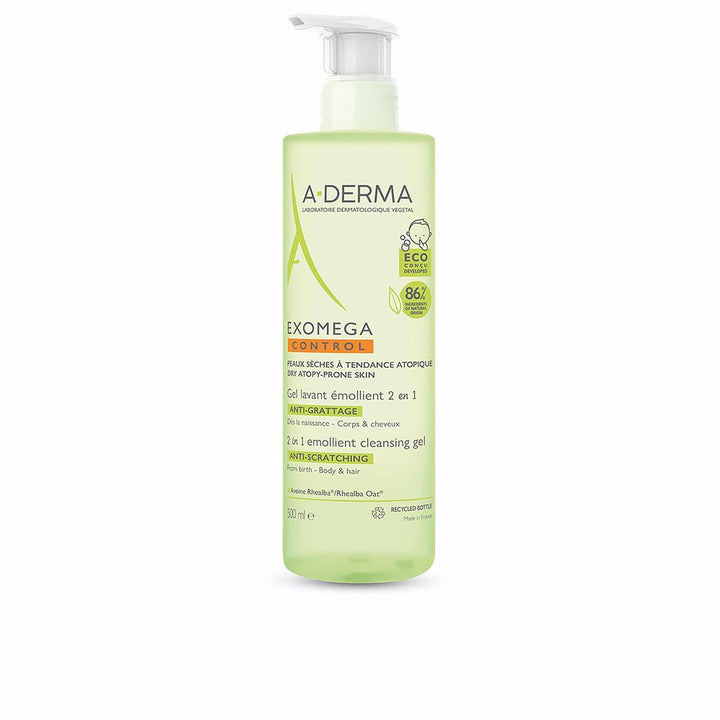 500 ml pale bottle of gentle 2‑in‑1 emollient cleansing gel for babies, oat extract