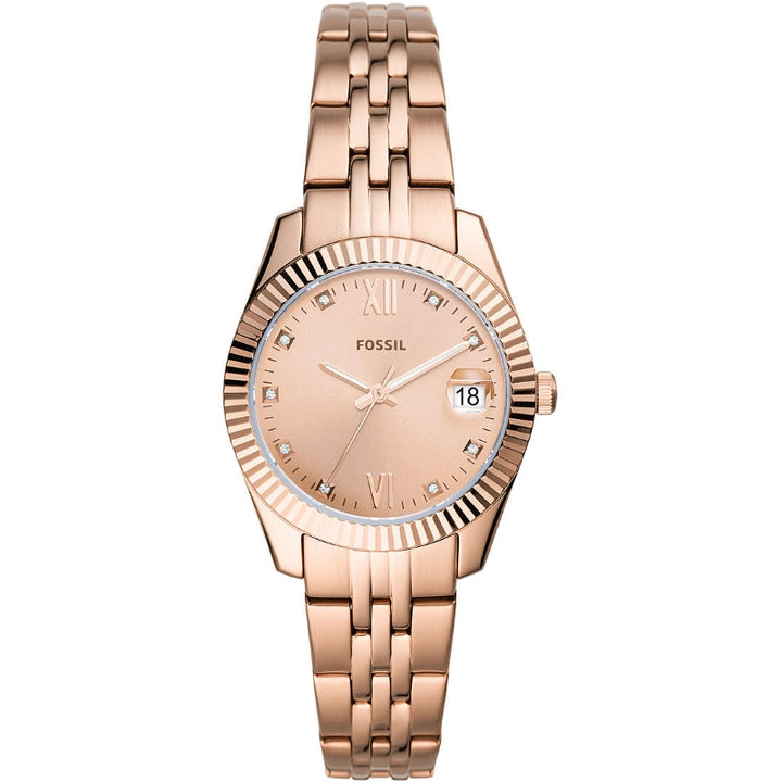 Rose gold-tone stainless steel women’s wristwatch with 32mm case and link bracelet