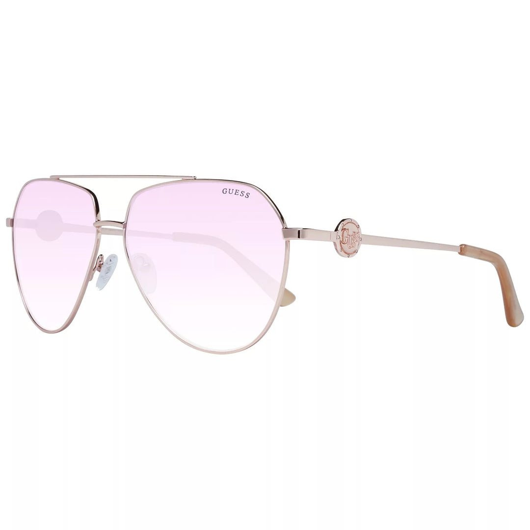 Rose gold metal aviator sunglasses with gradient lenses, acetate tips, leather case and cleaning cloth