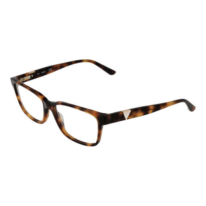 Tortoise brown full-rim rectangular eyeglasses in plastic with metal logo on temples, Unisex style