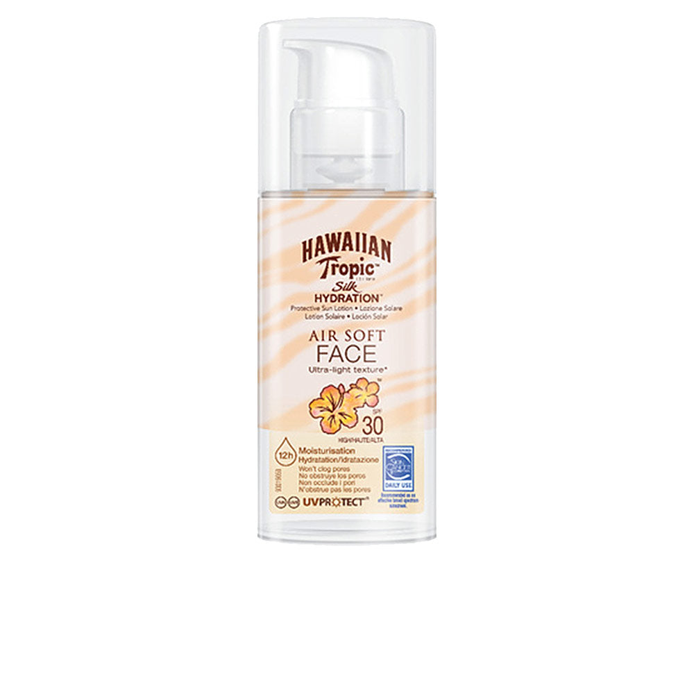 50 ml slim bottle of silky SPF 30 facial sunscreen, lightweight water‑resistant lotion