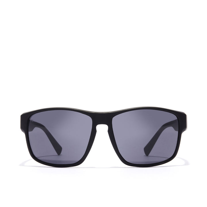 Matte black wrap sunglasses with emerald‑blue mirrored polarized lenses, Unisex sporty frame