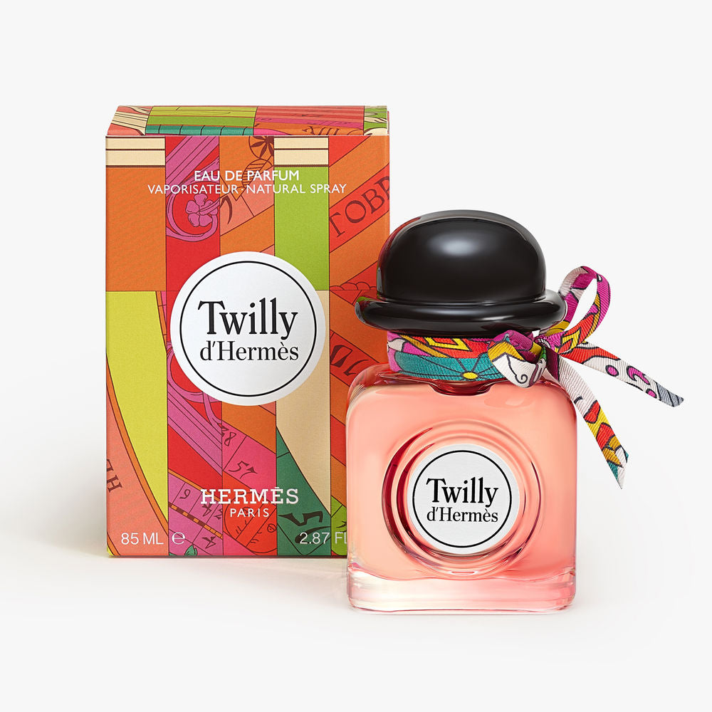 Coral square glass bottle with hand-tied silk ribbon, 50 ml Eau de Parfum