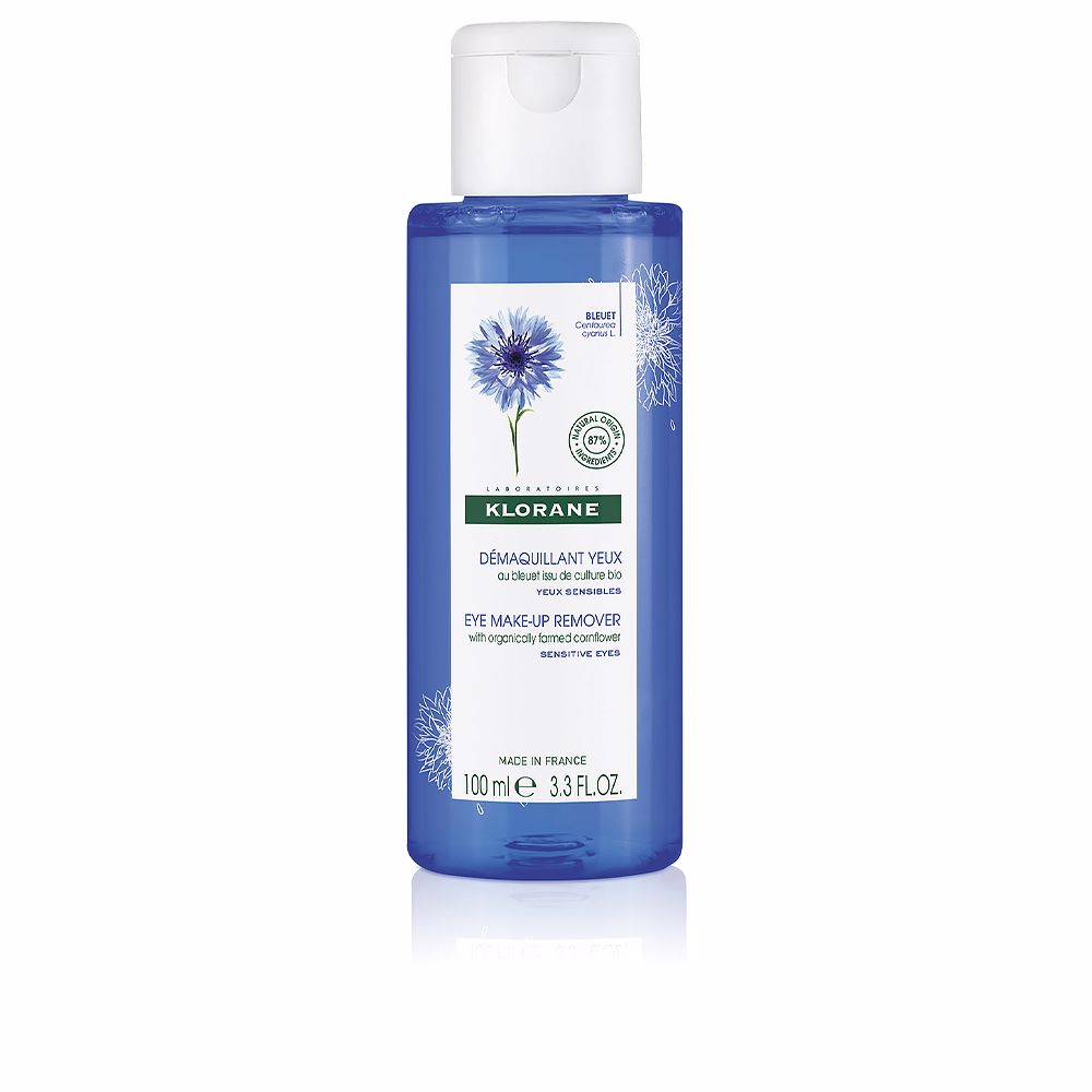200 ml bottle of cornflower eye make‑up remover, clear liquid, for sensitive Unisex use