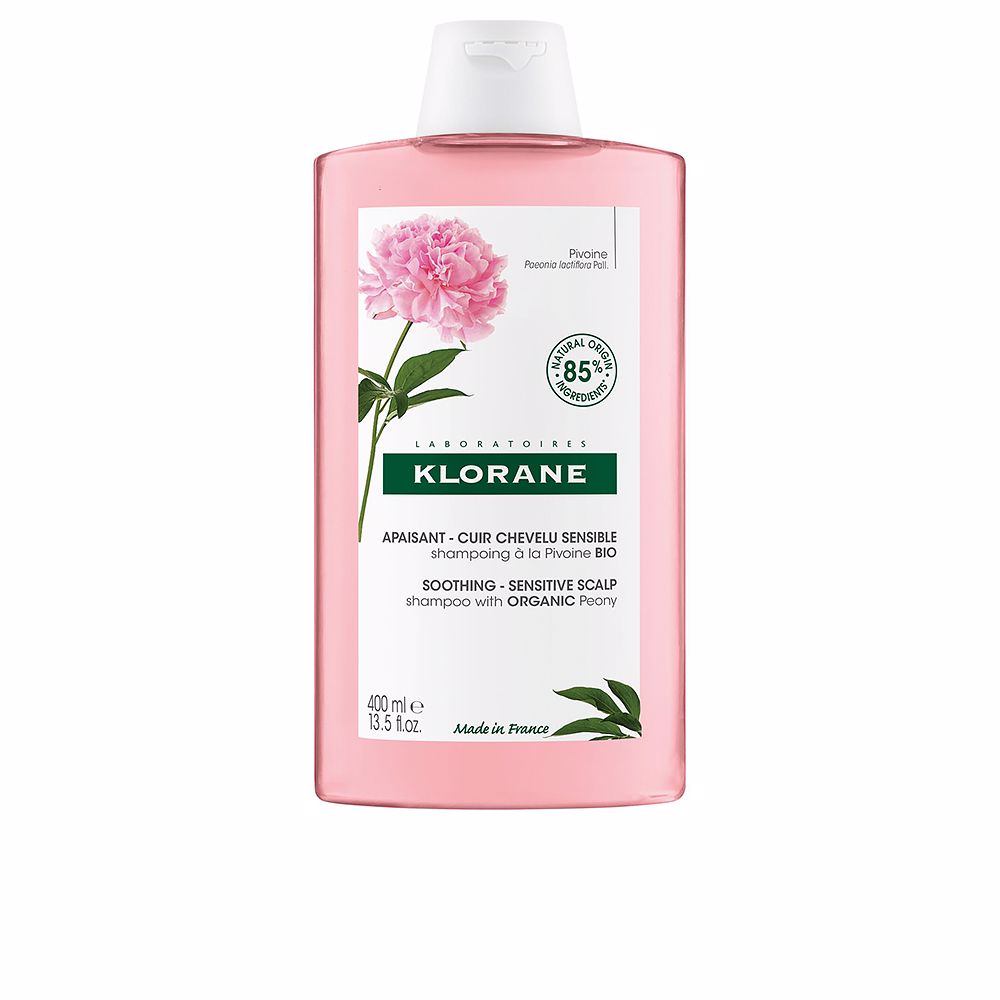 400 ml bottle of peony‑infused soothing shampoo for sensitive scalp