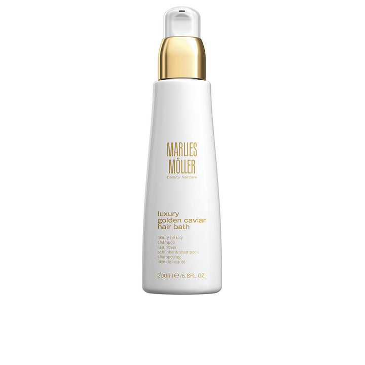 200 ml pump bottle of Golden Caviar Repair Hair Bath, amber-hued shampoo