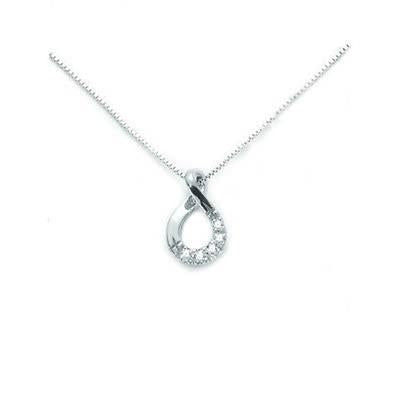 Sterling silver teardrop pendant on delicate chain with pavé clear stones against neutral background
