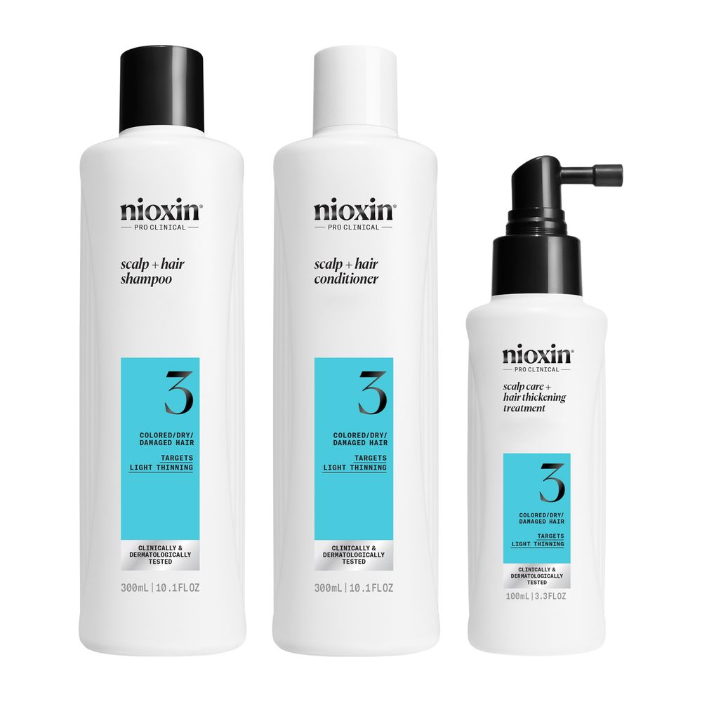 Three hair care bottles: clarifying shampoo, conditioner and leave-in treatment, Unisex kit