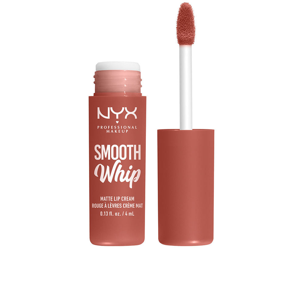 Matte whipped lip cream in cocoa brown, 4 ml tube with doe-foot applicator