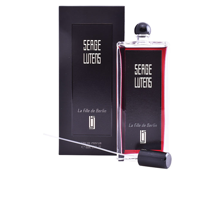 50 ml clear rectangular perfume bottle with black cap; spiced rose eau de parfum, Collection Noire