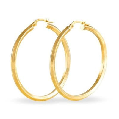 Pair of polished gold hoop earrings with smooth surface and classic rounded silhouette