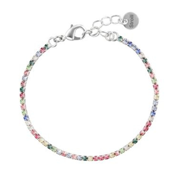 Stroili Multicolor Bead Bracelet: close-up of multicolor beaded bracelet with adjustable slider and clasp on a model's wrist