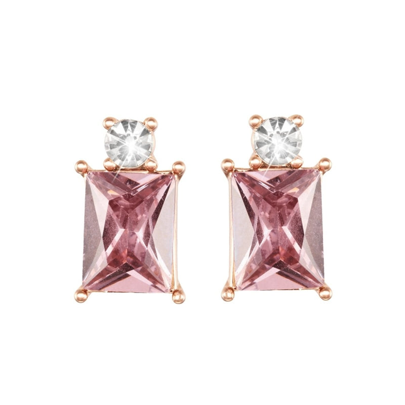 Stroili Rose Gold Stud Earrings: rose-gold stud earrings with pink rectangular stones and clear round accents