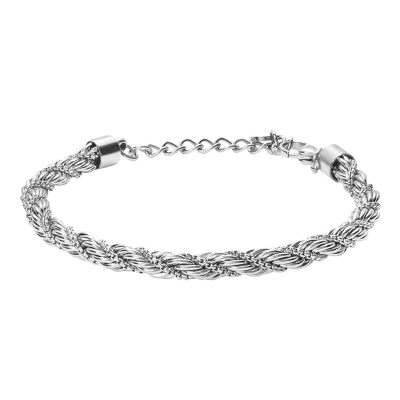 Stroili Silver Rope Bracelet: unisex silver twisted rope bracelet with adjustable chain clasp