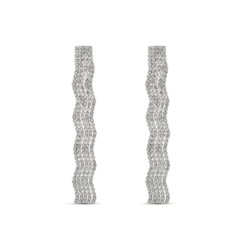 Stroili Silver Wave Earrings: wavy drop earrings with multiple rows of sparkling stones