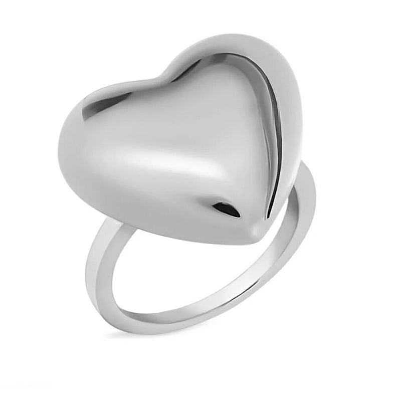 Stroili Steel Heart Ring: ring with white finish, size 12, no stone, clean minimalist design
