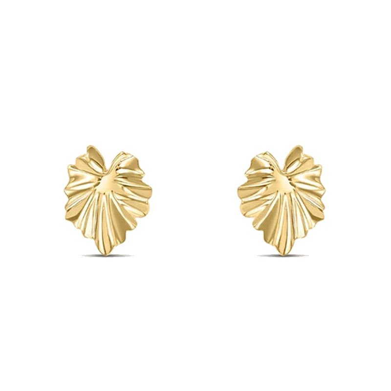 Stroili Textured Leaf Earrings: gold-tone drop earrings shaped like textured leaves, hanging