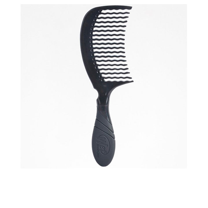 Matte black professional detangling comb with narrow-to-wide teeth, Unisex