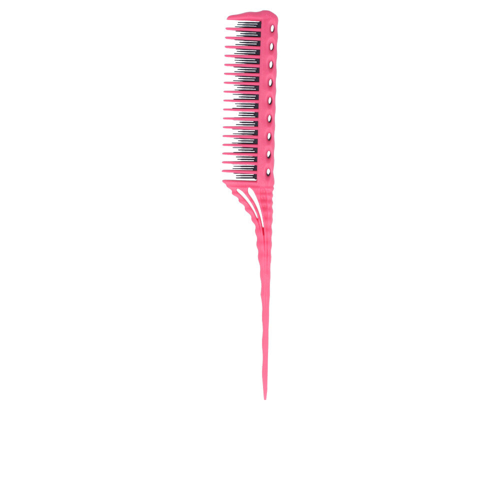 Slim pink plastic teasing comb, 127 mm, elongated tail for sectioning